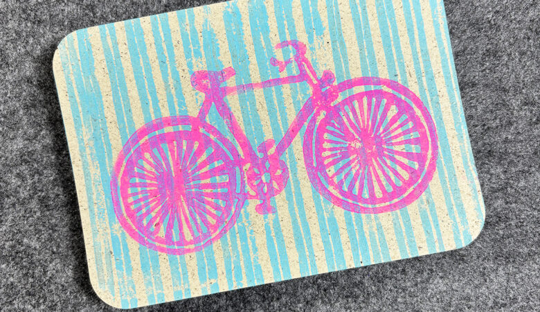Postkarte Blockprint Fahrrad