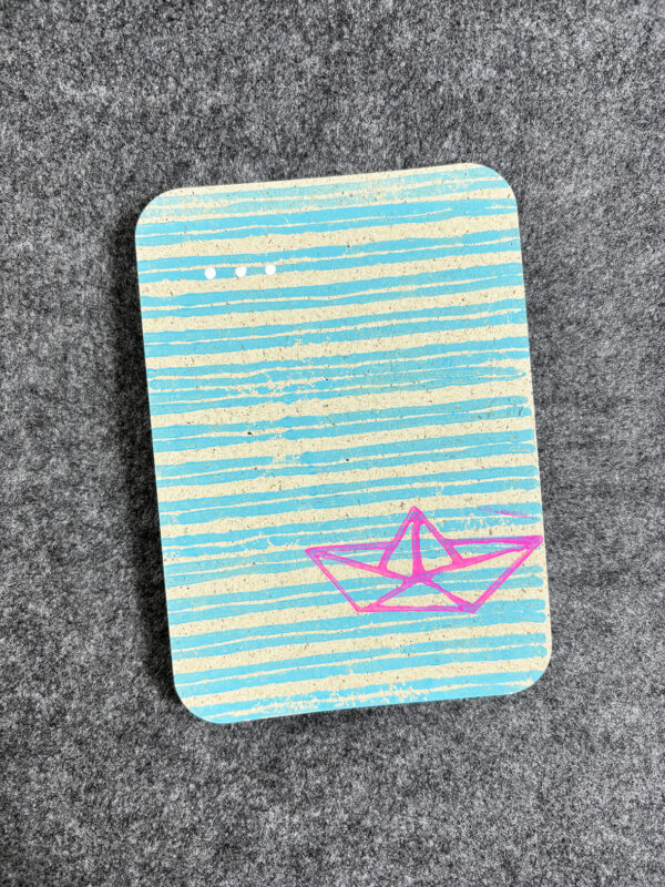 Graspapier Postkarte "Papierboot" - *handgedruckt