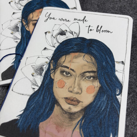 Notizbuch, Postkarte und Sticker “Bloom”(handgemacht)