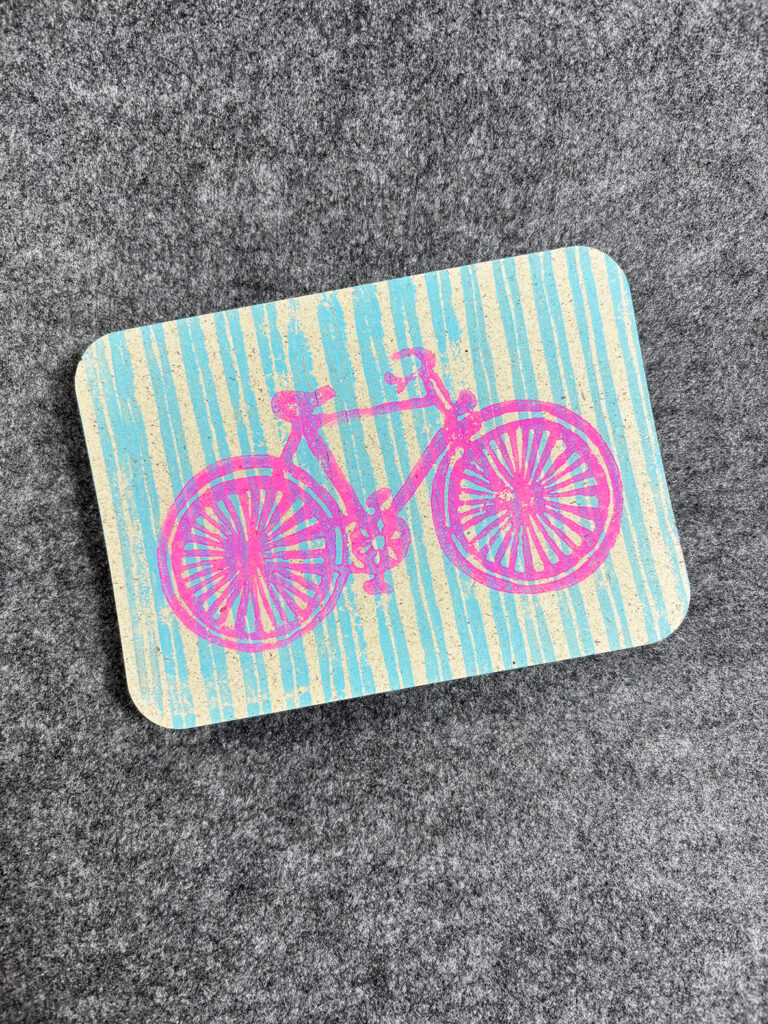 Postkarte Blockprint Fahrrad