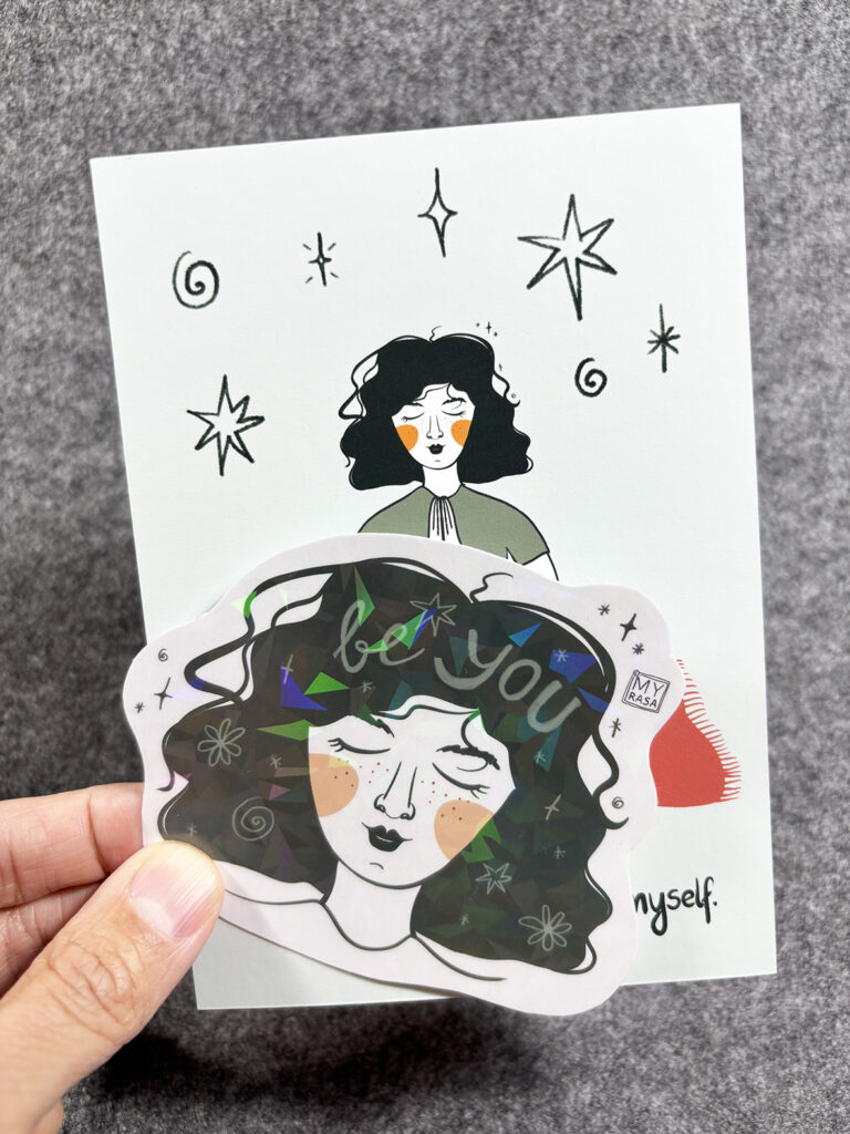 Set Mini Kunstdruck & Vinylsticker be you