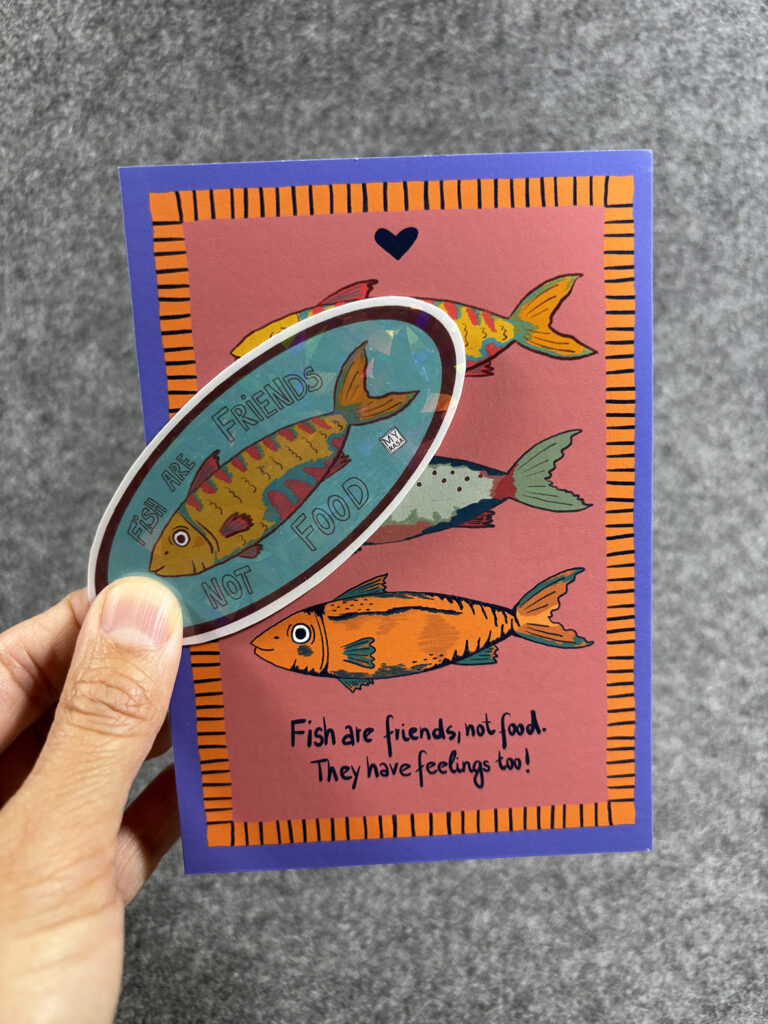Set Mini Kunstdruck & Vinylsticker Fish are friends